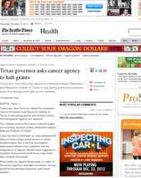 Texas governor asks cancer agency to halt grants: Seattle Times